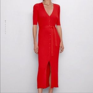Zara Red Rib Knit Dress